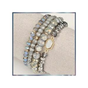 4-Piece Beaded Bracelet Set, stretchy bracelets grey color